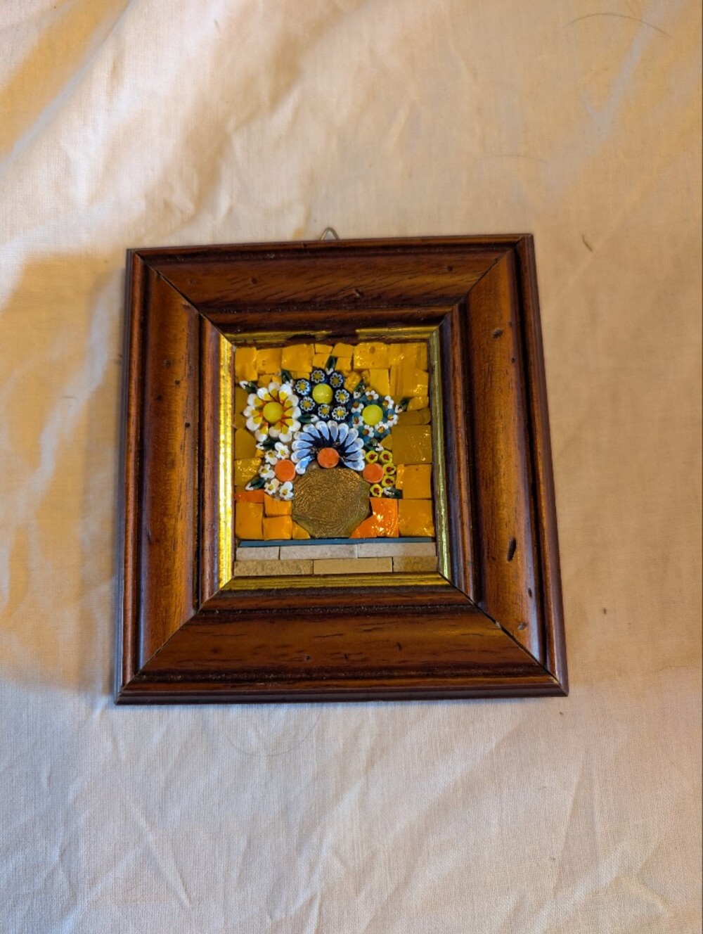 2/60$ Vintage Yellow and Orange Floral glass art Mosaic Wall Art with Millefiori